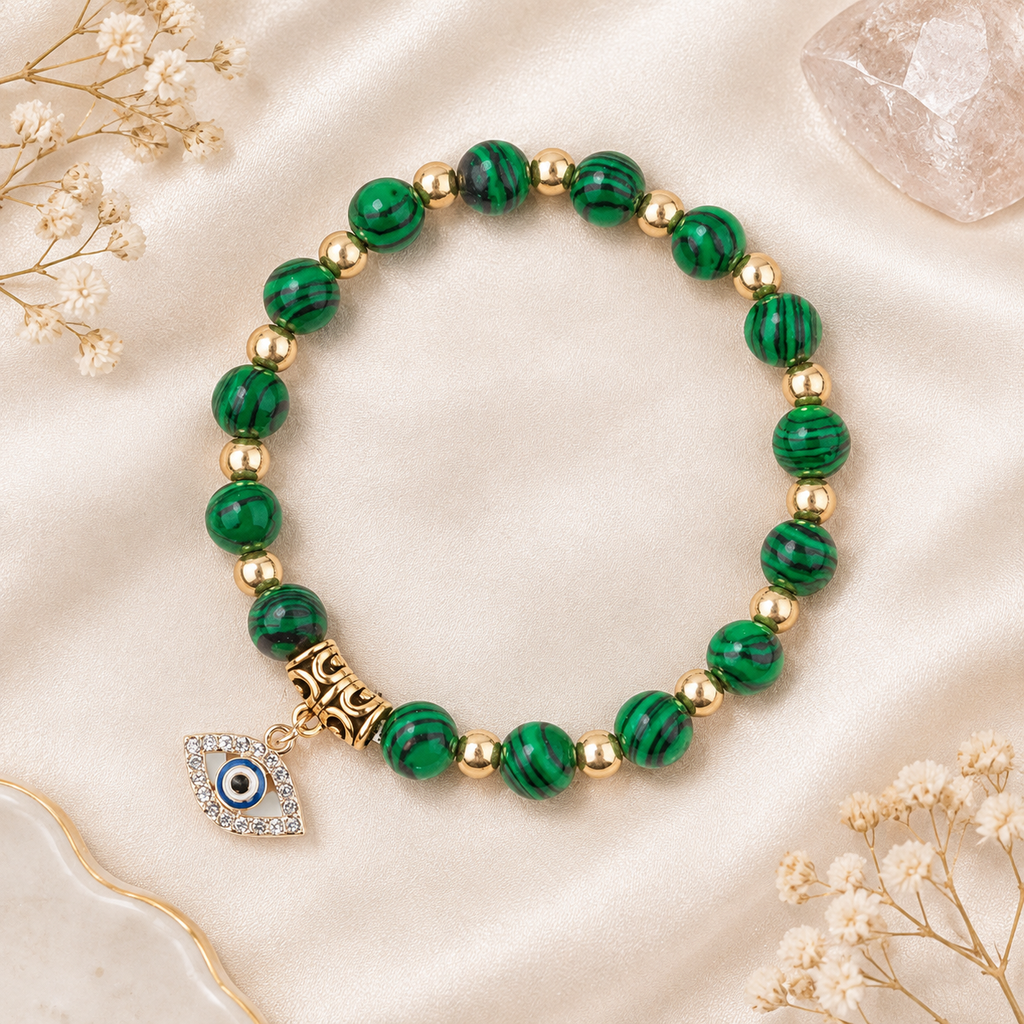 Green Malachite-Style Evil Eye Bracelet - flat lay