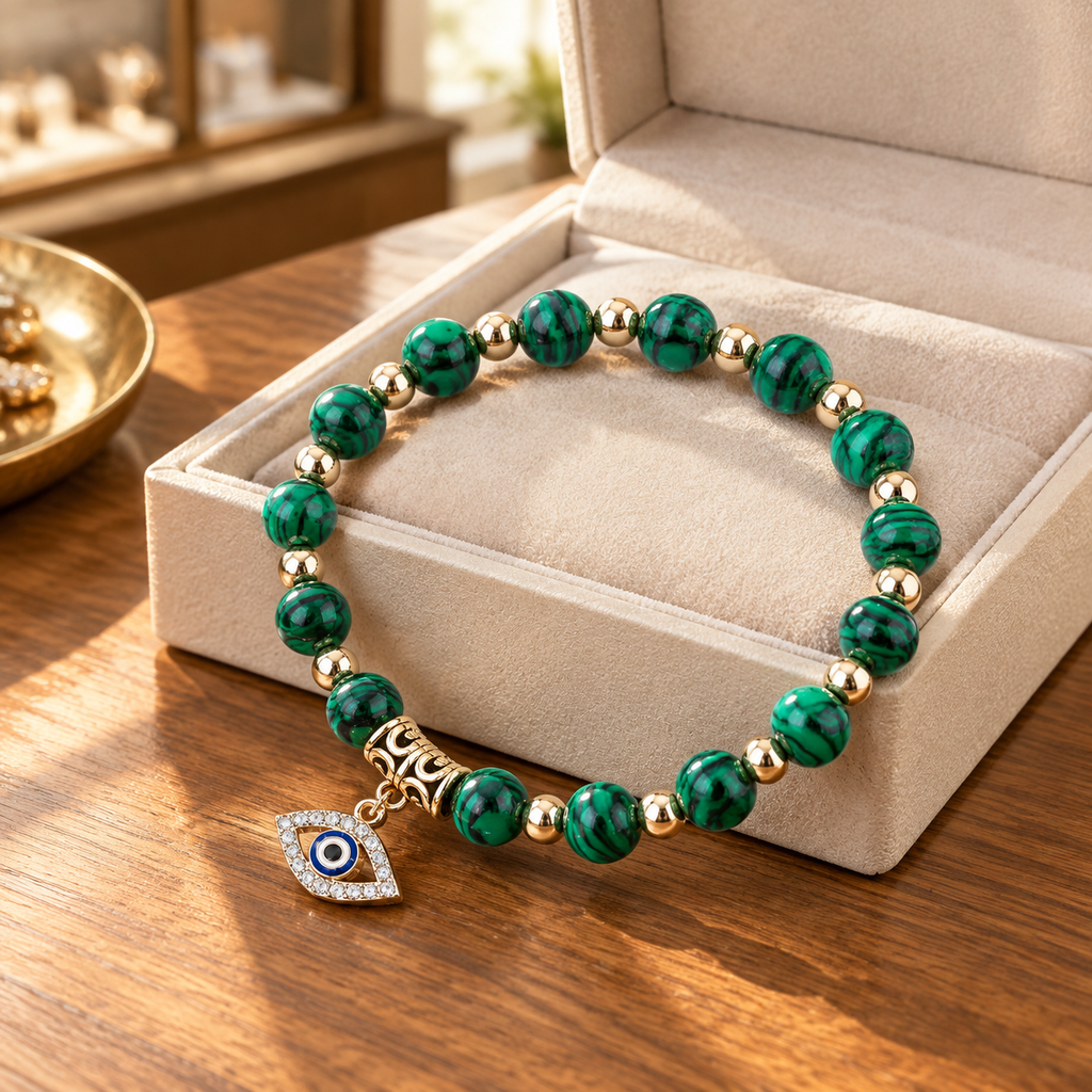 Green Malachite-Style Evil Eye Bracelet - lifestyle