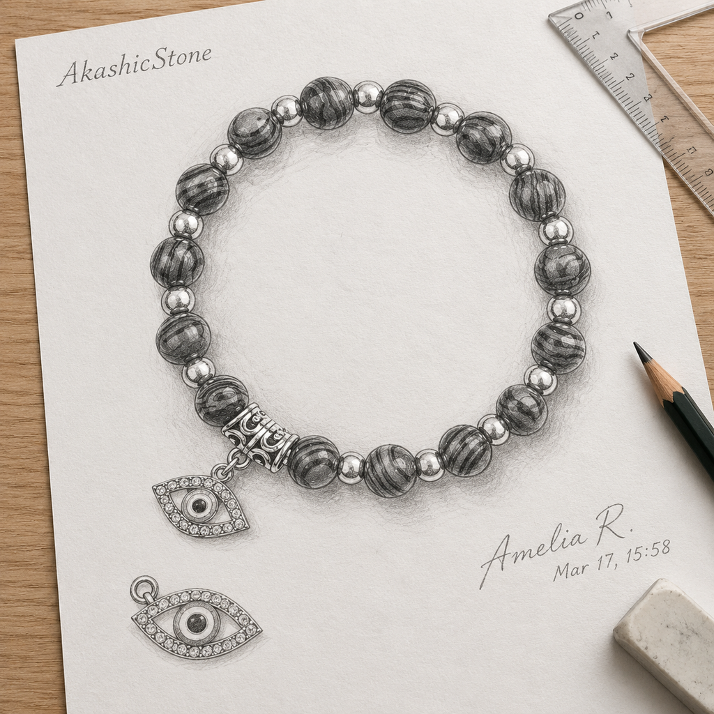 Green Malachite-Style Evil Eye Bracelet - line art