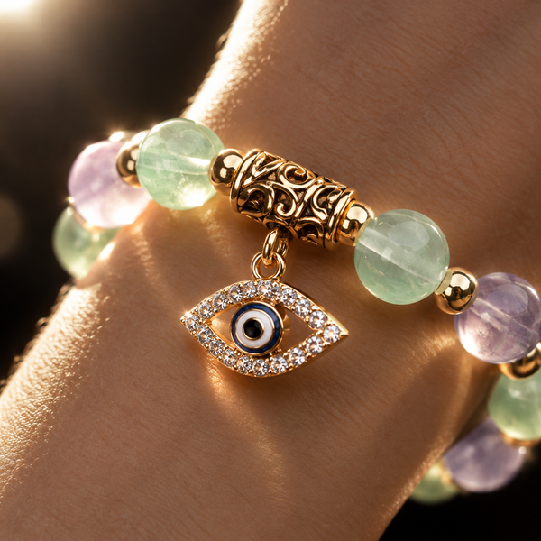 Green Lilac Fluorite Evil Eye Bracelet - detail 2