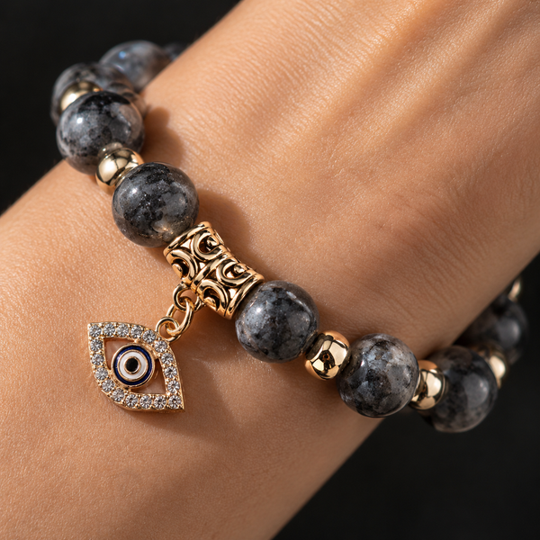 Grey Black Stone Evil Eye Bracelet - detail 1
