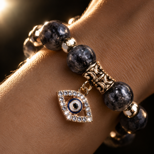 Grey Black Stone Evil Eye Bracelet - detail 2