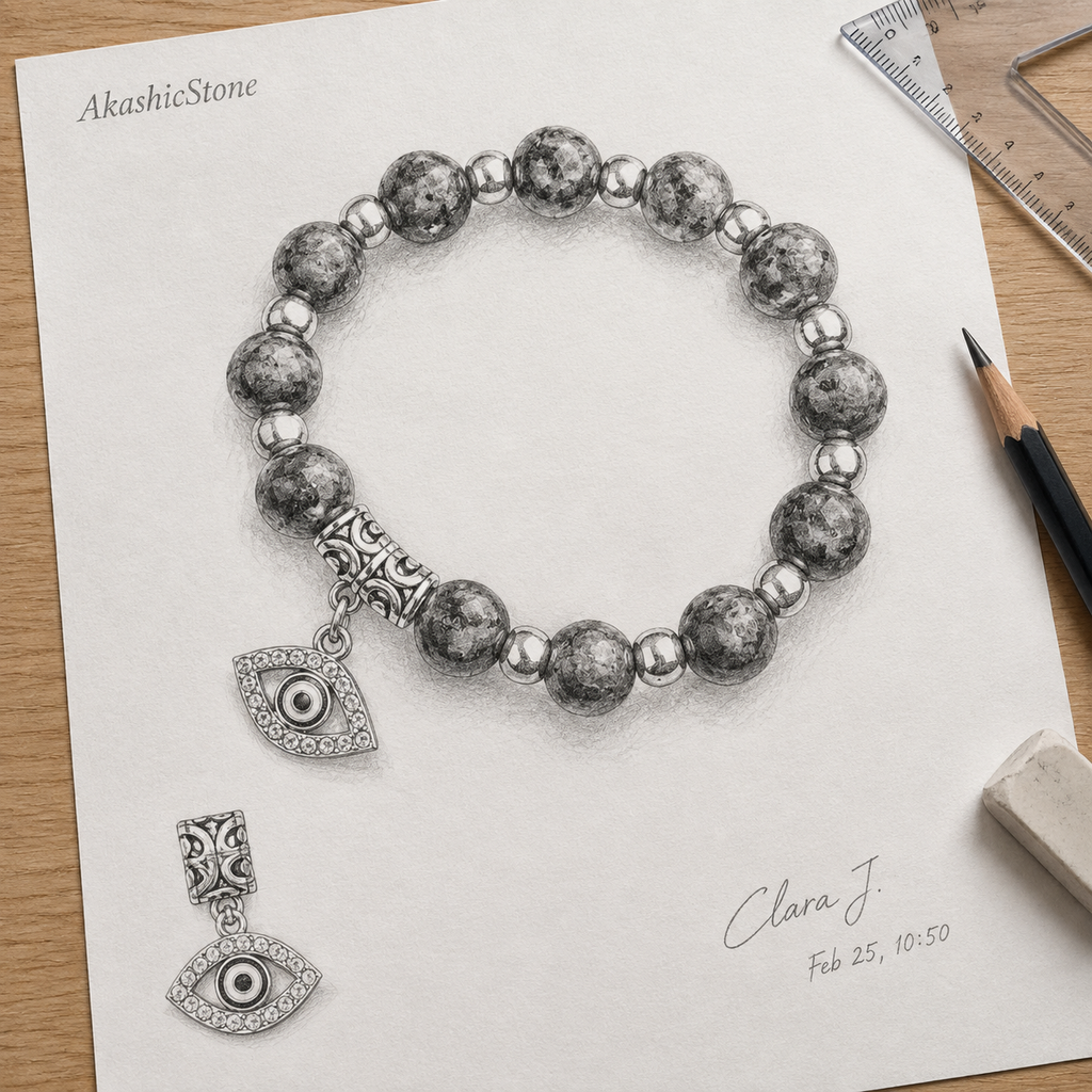 Grey Black Stone Evil Eye Bracelet - line art