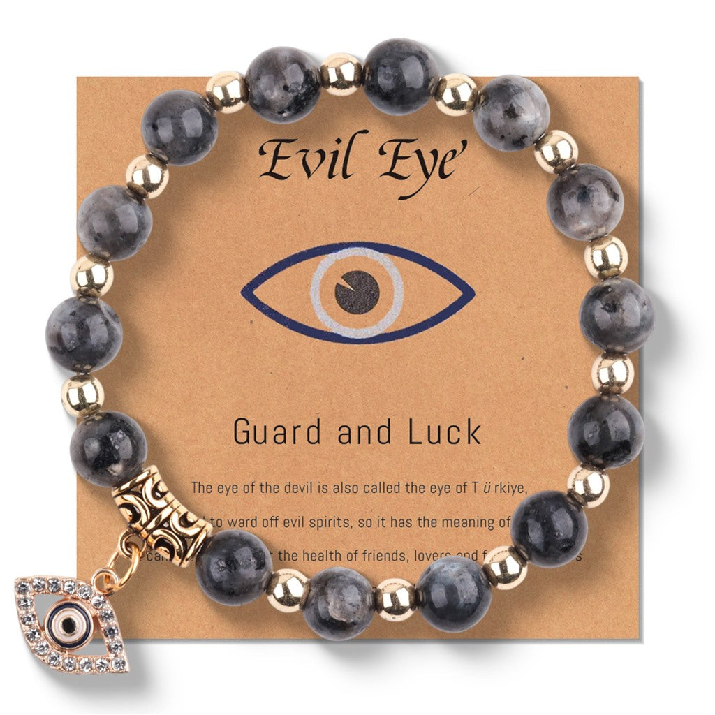 Grey Black Stone Evil Eye Bracelet - product reference photo