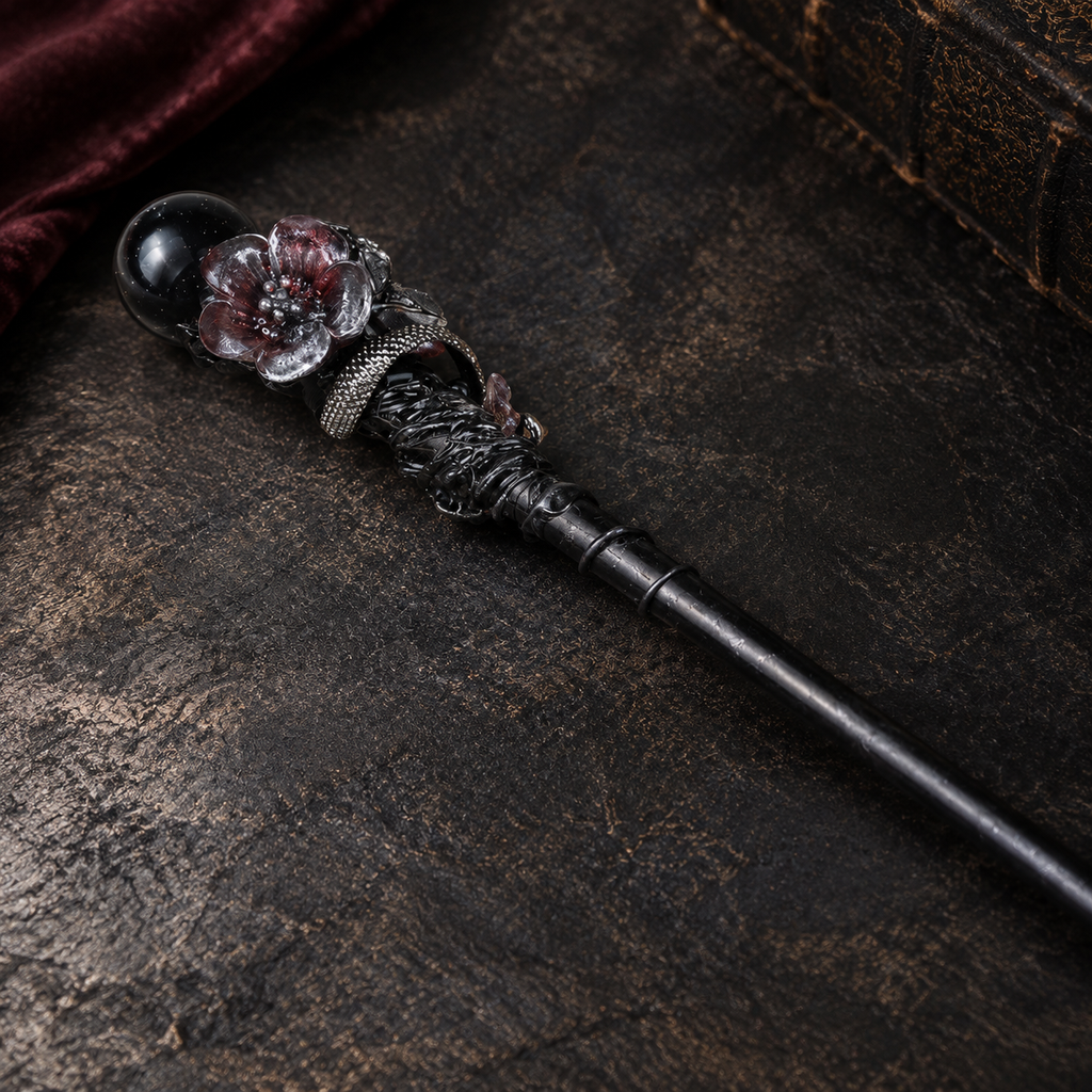 Handmade Blue Sandstone Crystal Magic Ritual Wand with Wooden Shaft - crystal detail