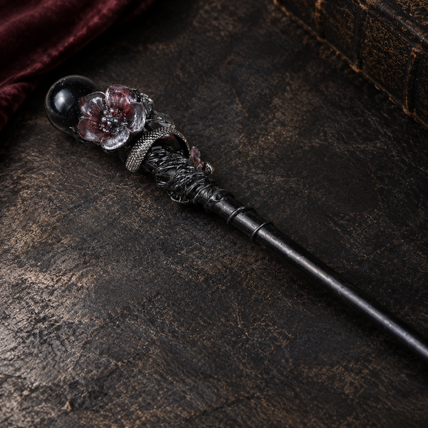 Handmade Blue Sandstone Crystal Magic Ritual Wand with Wooden Shaft - crystal detail
