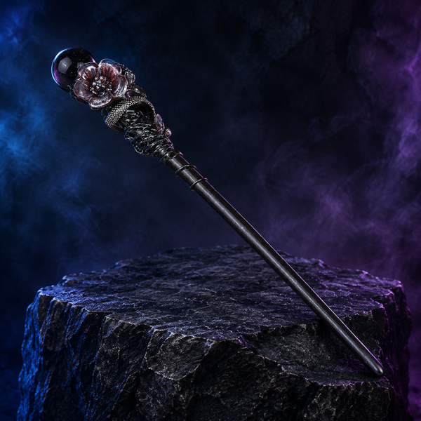 Handmade Blue Sandstone Crystal Magic Ritual Wand with Wooden Shaft - hero shot