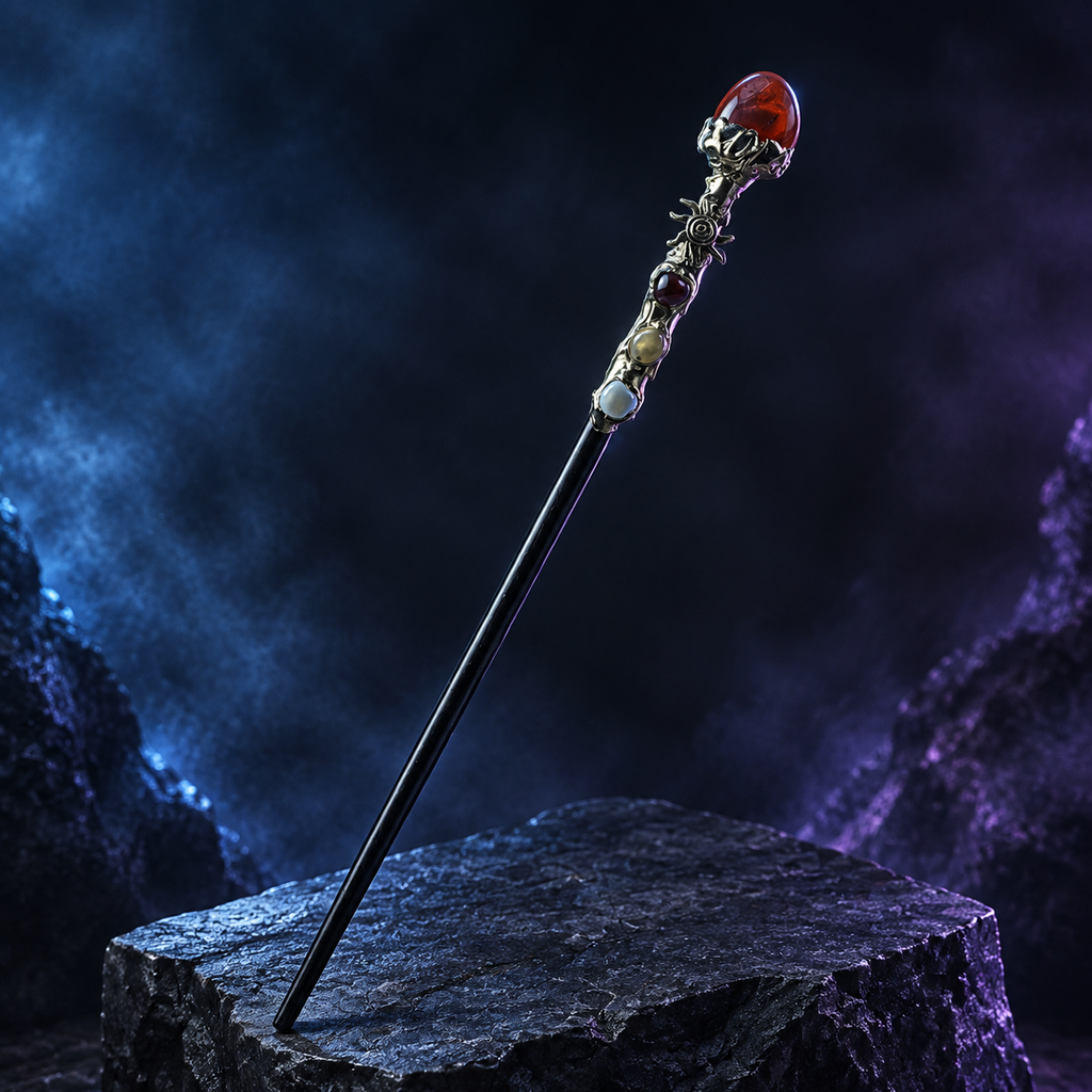 Handmade Red Jasper Crystal Magic Ritual Wand with Wooden Shaft - hero shot