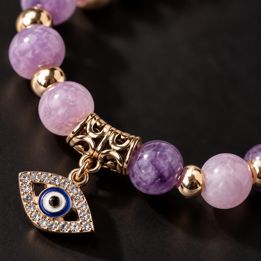 Lavender Purple Stone Evil Eye Bracelet - detail 1