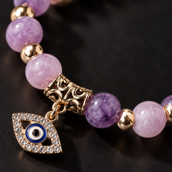 Lavender Purple Stone Evil Eye Bracelet - detail 1
