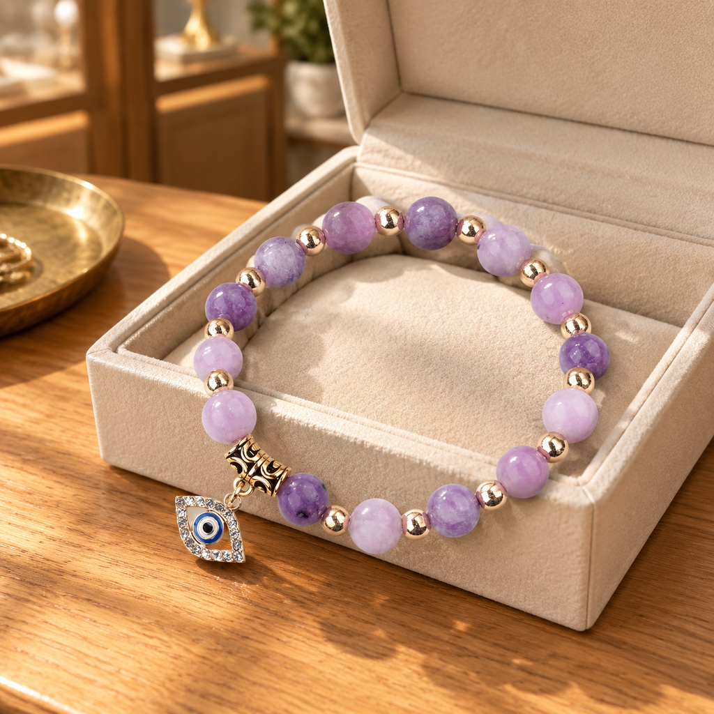 Lavender Purple Stone Evil Eye Bracelet - lifestyle