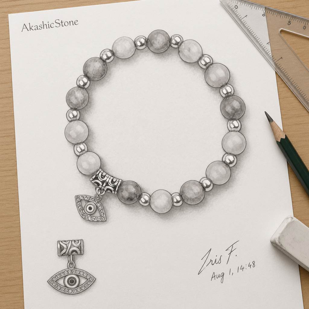 Lavender Purple Stone Evil Eye Bracelet - line art