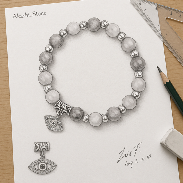 Lavender Purple Stone Evil Eye Bracelet - line art