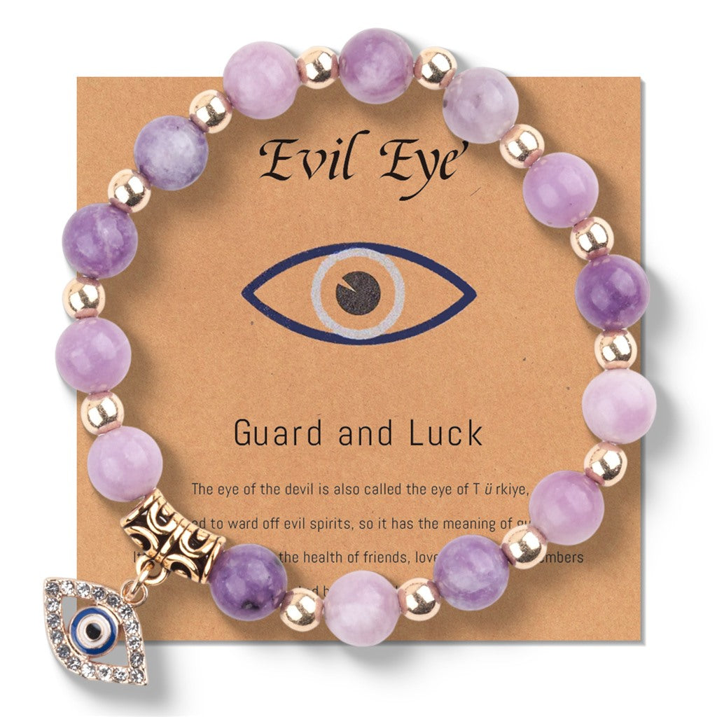 Lavender Purple Stone Evil Eye Bracelet - product reference photo