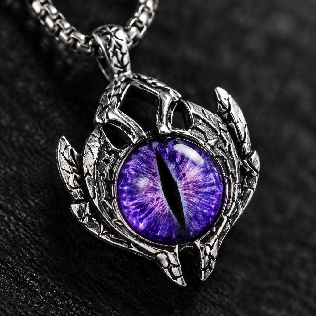 Men's Evil Eye Box Chain Necklace – Detail of the pendant face and its finish