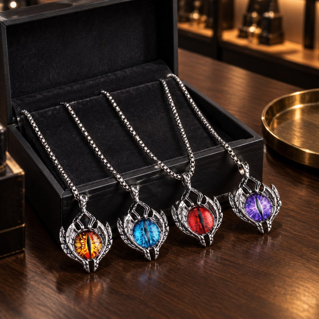 Men's Evil Eye Box Chain Necklace – Styled over a shirt with the pendant at sternum height