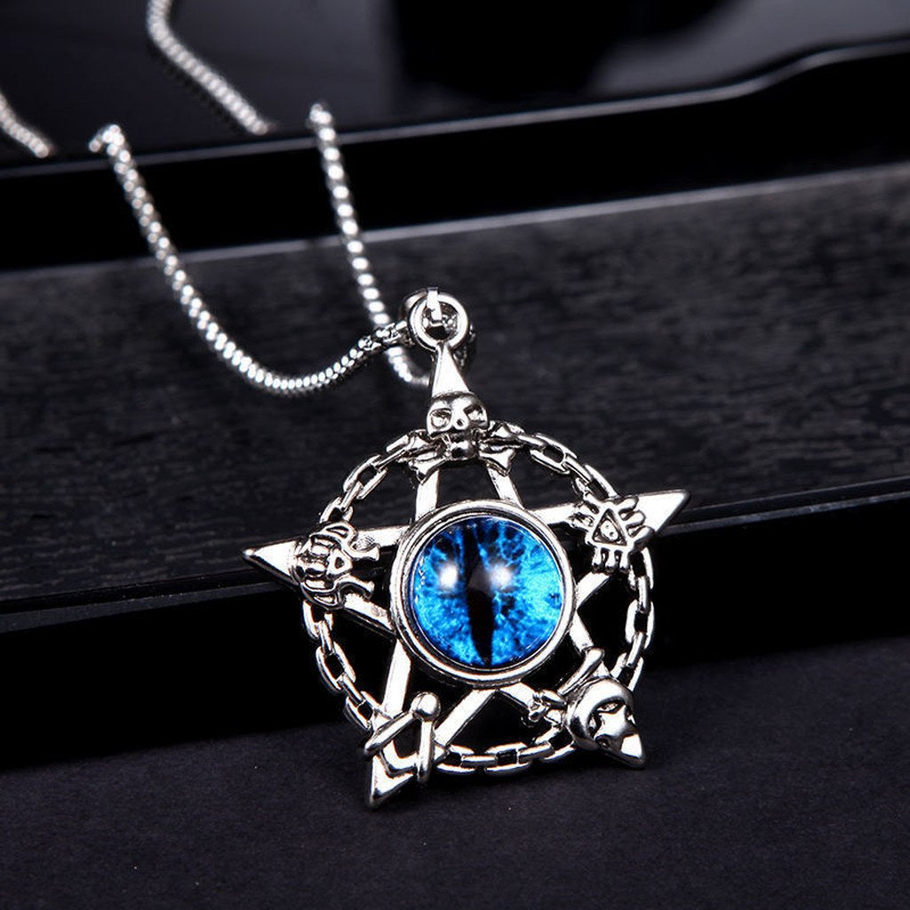 Men's Pentagram Dragon Eye Necklace – Blue cobalt dragon eye in pentagram frame, Color option 4 of 4