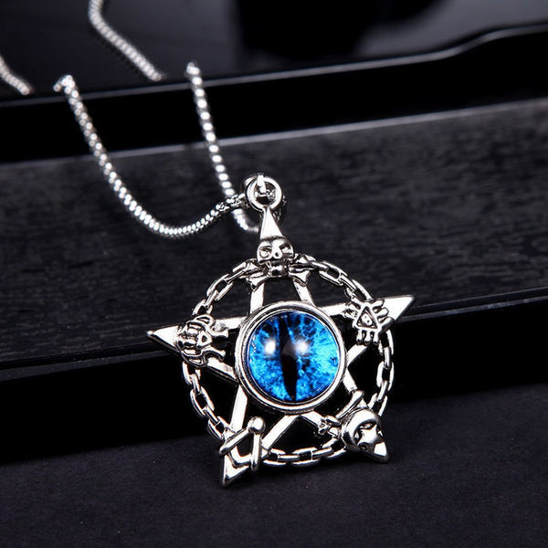 Men's Pentagram Dragon Eye Necklace – Blue cobalt dragon eye in pentagram frame, Color option 4 of 4