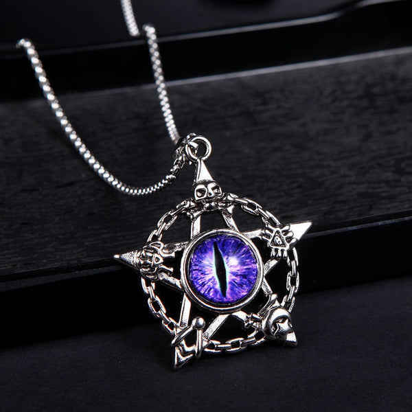Men's Pentagram Dragon Eye Necklace – Purple violet dragon eye in pentagram frame, Color option 2 of 4