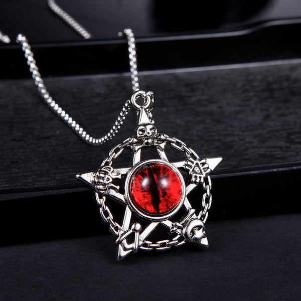 Men's Pentagram Dragon Eye Necklace – Red crimson dragon eye in pentagram frame, Color option 3 of 4
