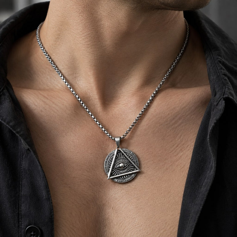 Men's Triangle Evil Eye Necklace | 35 mm Pendant, Titanium Snake Chain Secondary image
