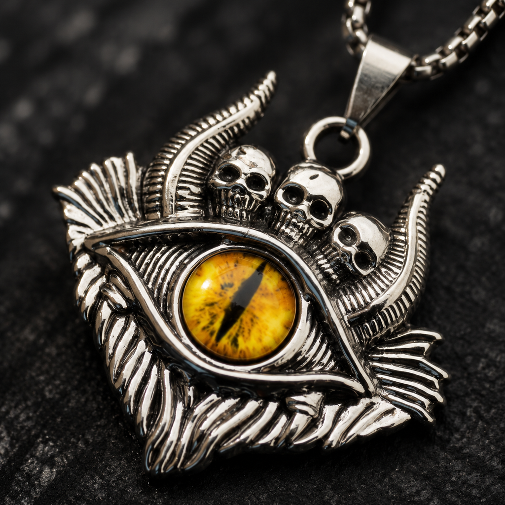 mens skull all seeing eye necklace detail 1