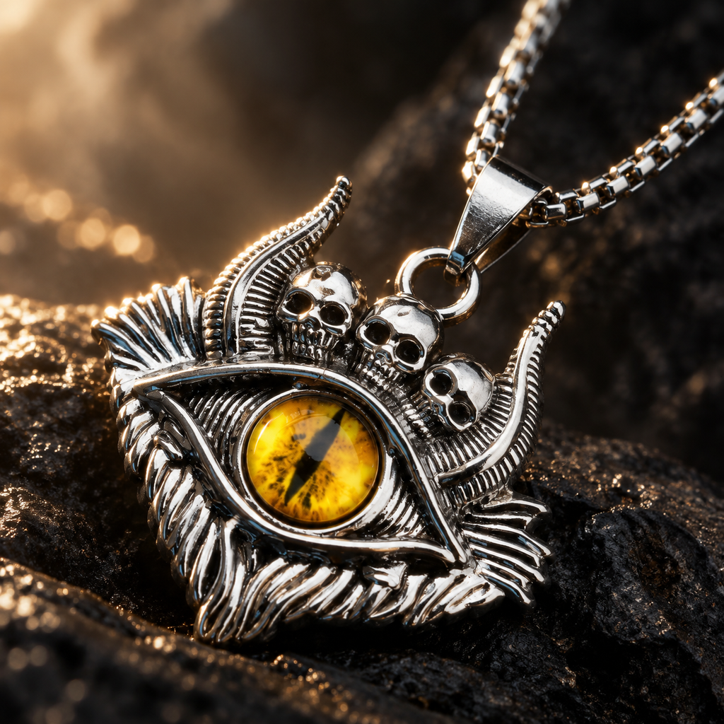 mens skull all seeing eye necklace detail 2