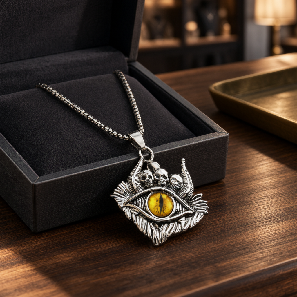 mens skull all seeing eye necklace lifestyle