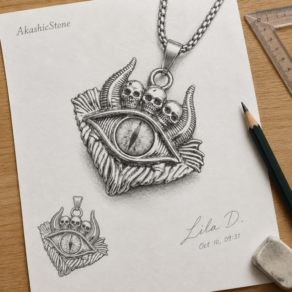 Men's Skull All-Seeing Eye Necklace line art illustration