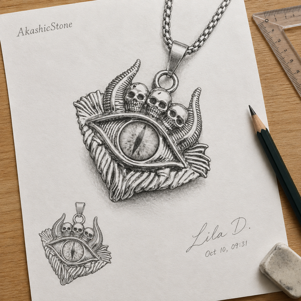 Men's Skull All-Seeing Eye Necklace line art illustration