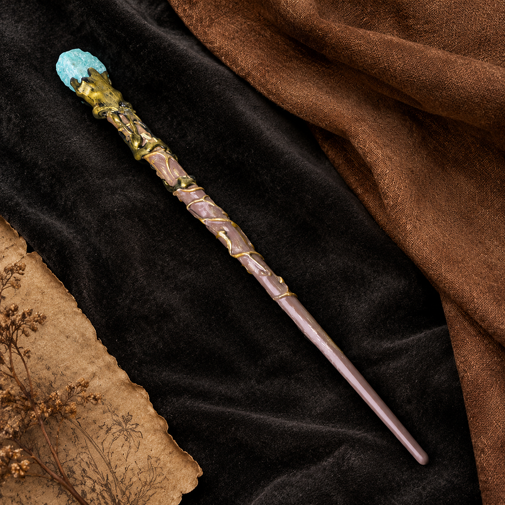 Natural Amazonite Raw Stone Magic Wand - Handmade 32-38cm - magic_wand_sku16_34cm_flat_lay_square