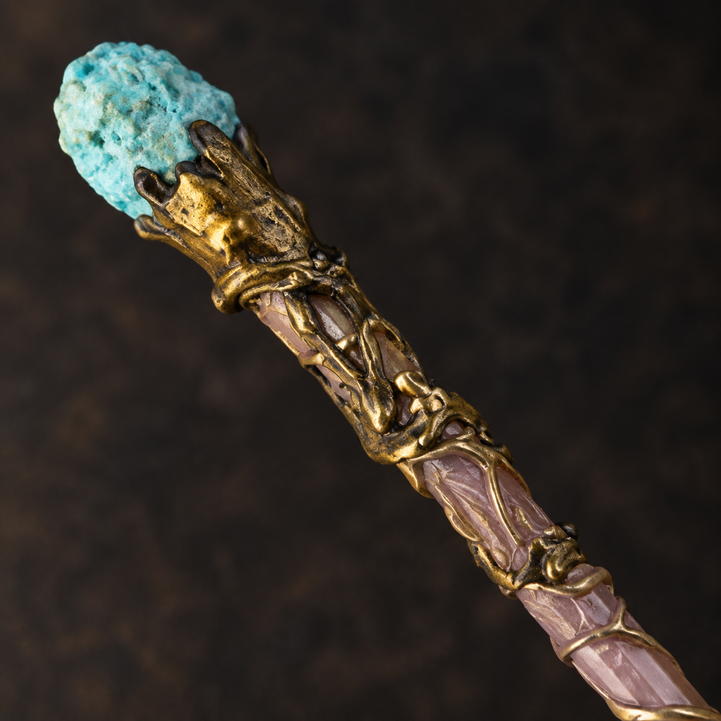 Natural Amazonite Raw Stone Magic Wand - Handmade 32-38cm - magic_wand_sku16_34cm_ornament_detail_square