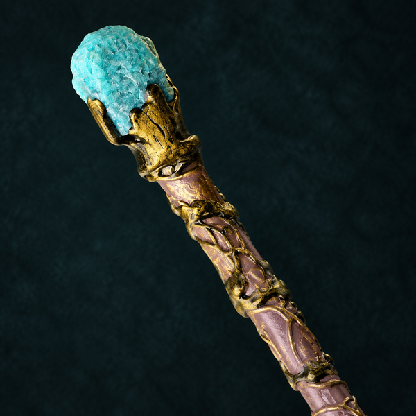 Natural Amazonite Raw Stone Magic Wand - Handmade 32-38cm - magic_wand_sku16_34cm_top_closeup_square