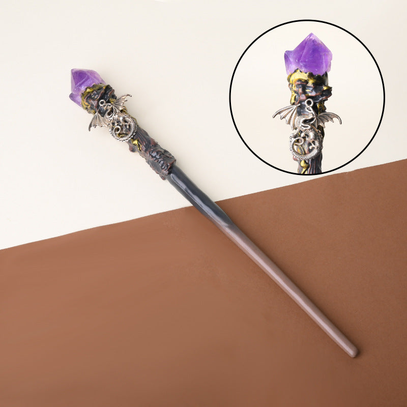 Natural Amethyst Flower Raw Stone Magic Wand - Handmade 32-38cm - magic_wand_sku04_34cm_original_reference