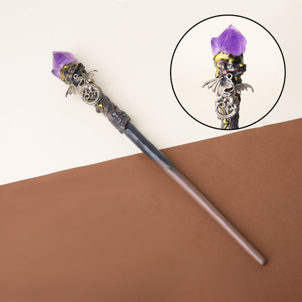 Natural Amethyst Flower Raw Stone Magic Wand - Handmade 32-38cm - magic_wand_sku04_34cm_original_reference
