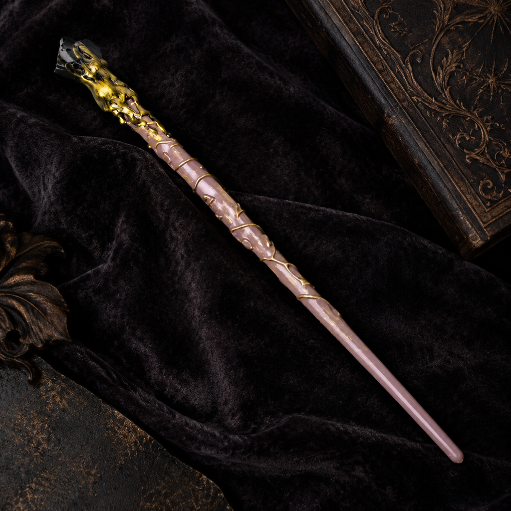 Natural Black Obsidian Raw Stone Magic Wand - Handmade 32-38cm - magic_wand_34cm_material_detail_square