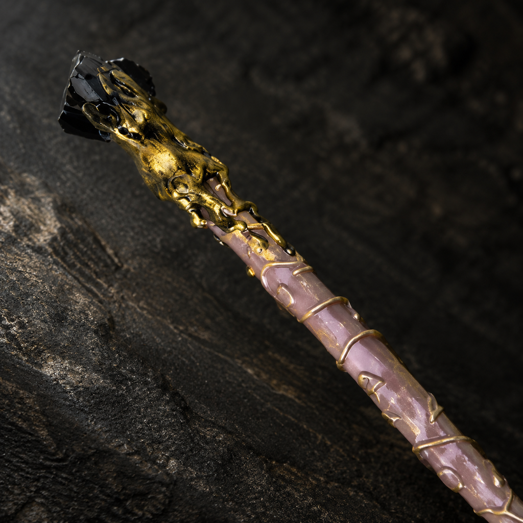 Natural Black Obsidian Raw Stone Magic Wand - Handmade 32-38cm - magic_wand_34cm_ornament_detail_square