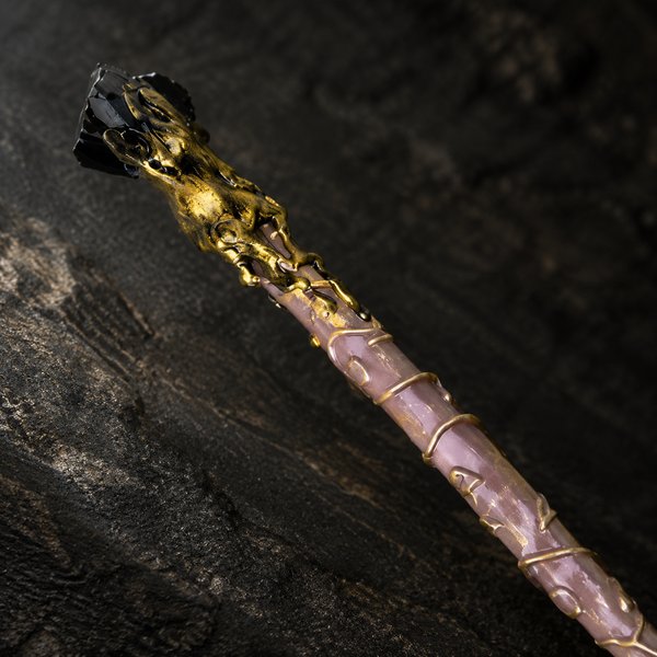 Natural Black Obsidian Raw Stone Magic Wand - Handmade 32-38cm - magic_wand_34cm_ornament_detail_square