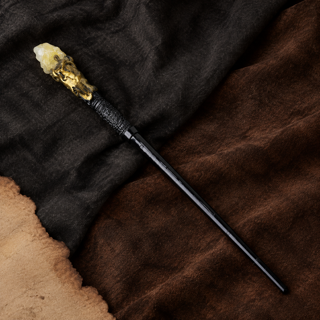 Natural Citrine Raw Stone Magic Wand - Handmade 32-38cm - magic_wand_sku05_34cm_flat_lay_square