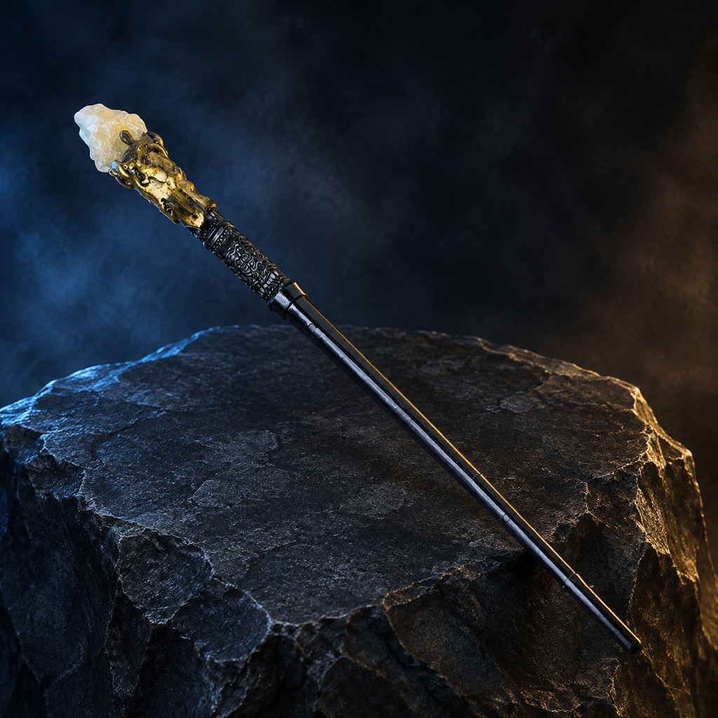 Natural Citrine Raw Stone Magic Wand - Handmade 32-38cm - magic_wand_sku05_34cm_hero_square