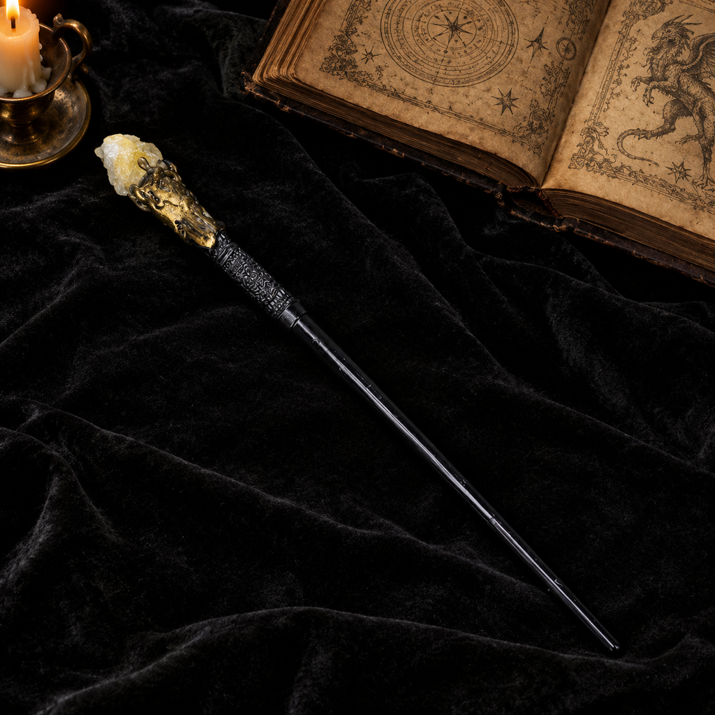 Natural Citrine Raw Stone Magic Wand - Handmade 32-38cm - magic_wand_sku05_34cm_lifestyle_square