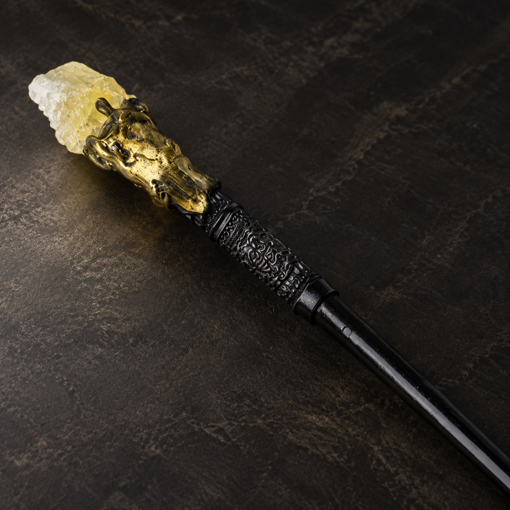 Natural Citrine Raw Stone Magic Wand - Handmade 32-38cm - magic_wand_sku05_34cm_ornament_detail_square