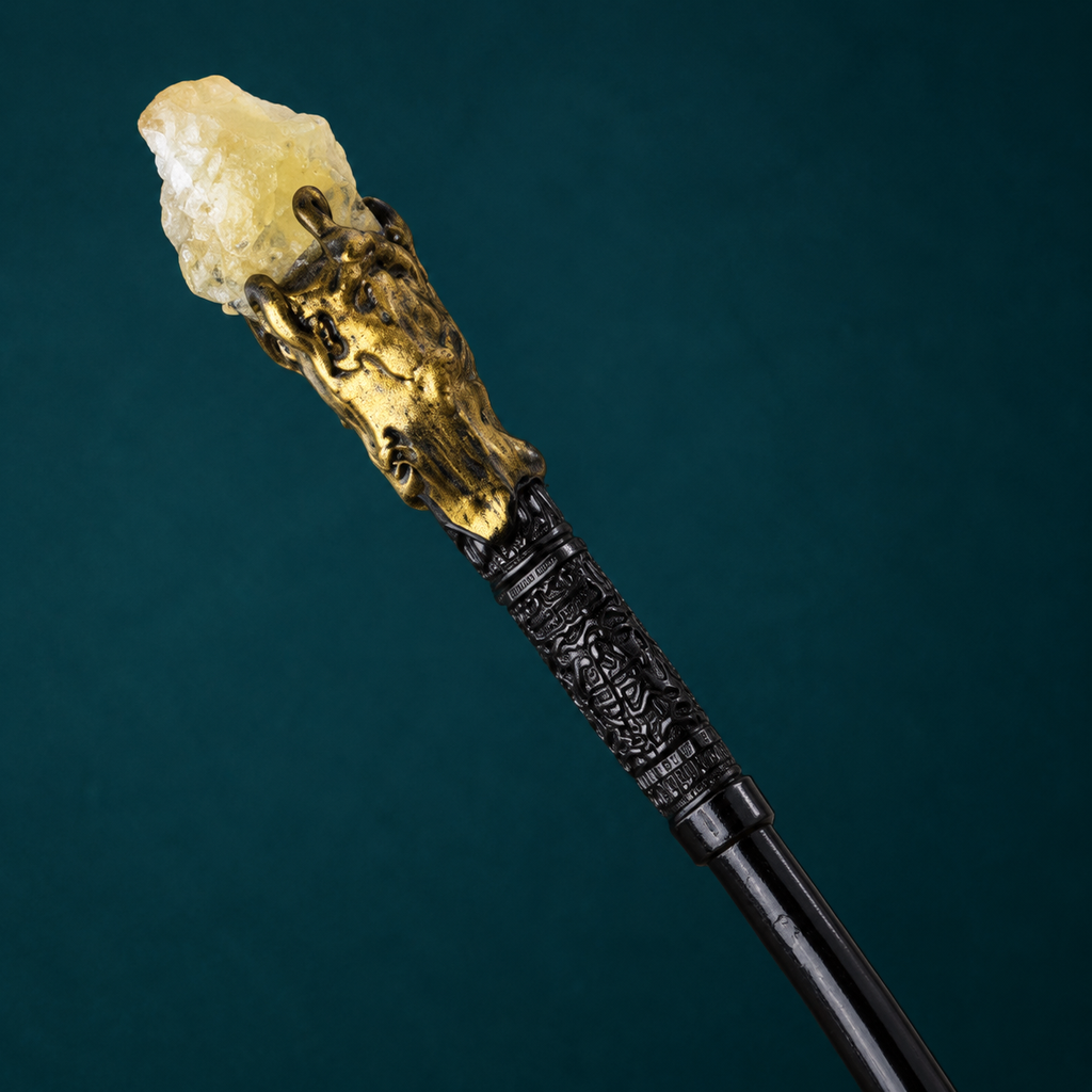 Natural Citrine Raw Stone Magic Wand - Handmade 32-38cm - magic_wand_sku05_34cm_top_closeup_square