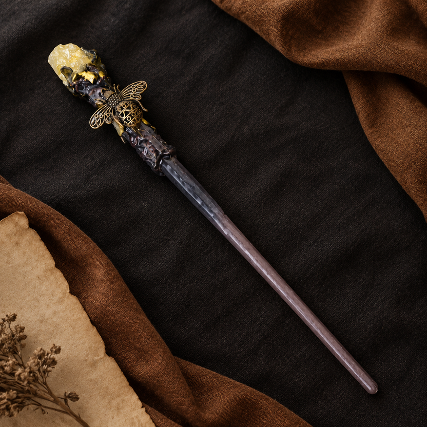 Citrine Raw Stone Magic Wand Handmade Crystal Wand Style 2 – Handmade 32-38cm - magic_wand_sku06_34cm_flat_lay_square Imagen principal del producto