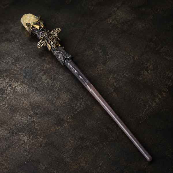 Natural Citrine Style 2 Raw Stone Magic Wand - Handmade 32-38cm - magic_wand_sku06_34cm_material_detail_square