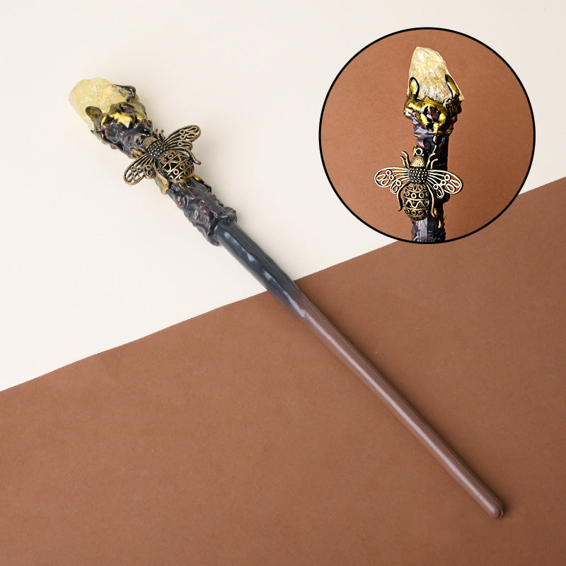 Natural Citrine Style 2 Raw Stone Magic Wand - Handmade 32-38cm - magic_wand_sku06_34cm_original_reference