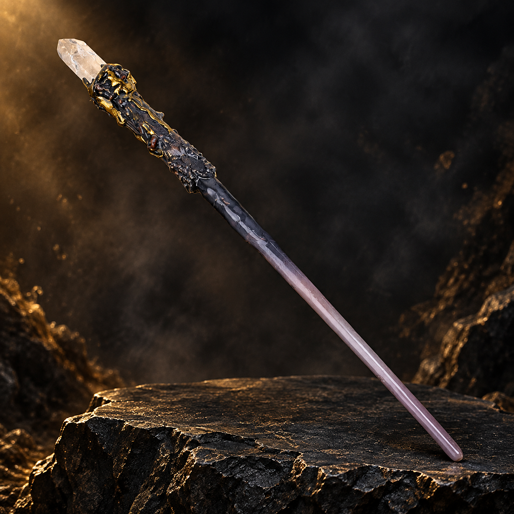 Natural Clear Quartz Column Raw Stone Magic Wand - Handmade 32-38cm - magic_wand_sku18_34cm_hero_square