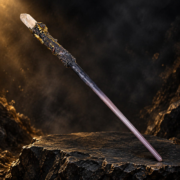 Natural Clear Quartz Column Raw Stone Magic Wand - Handmade 32-38cm - magic_wand_sku18_34cm_hero_square