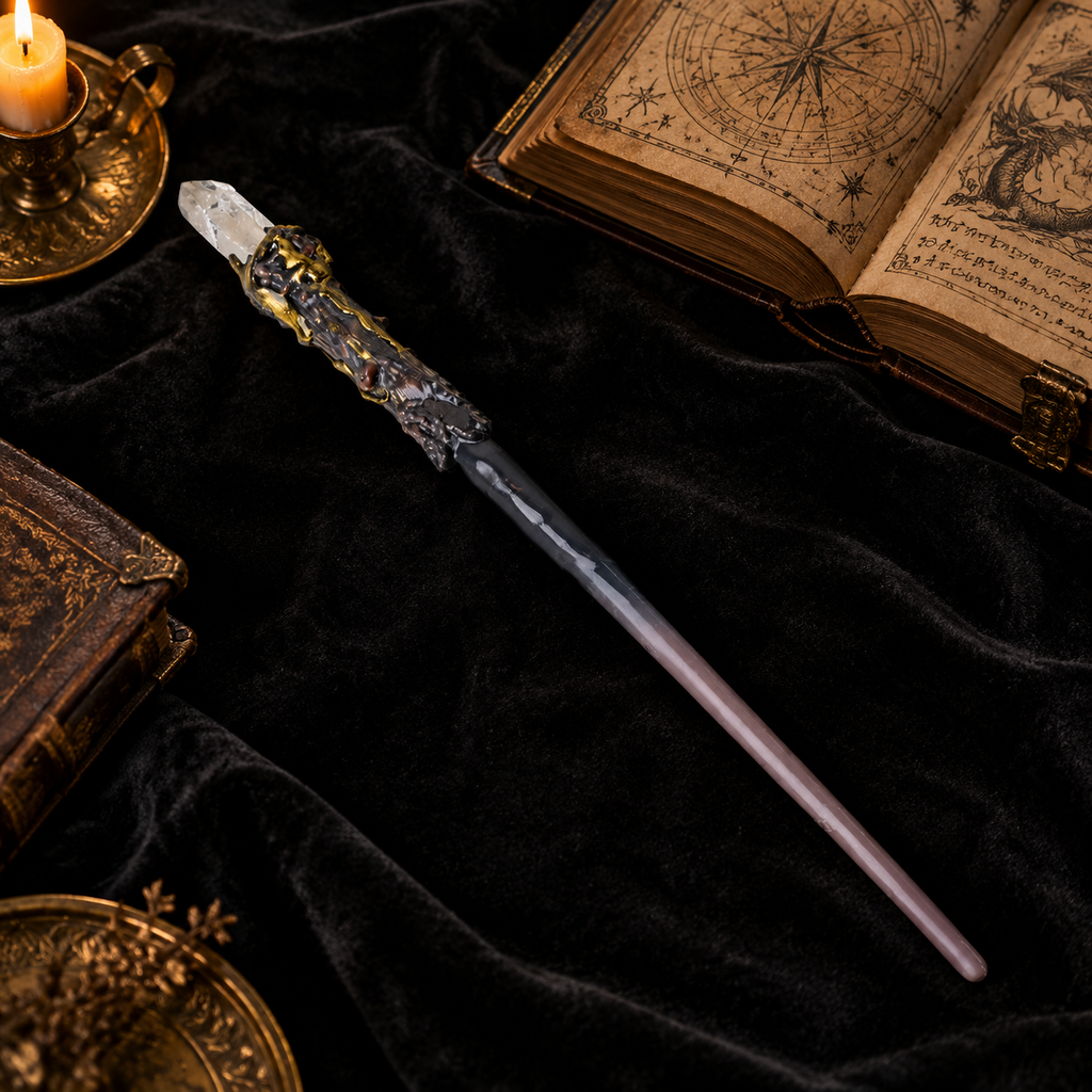 Natural Clear Quartz Column Raw Stone Magic Wand - Handmade 32-38cm - magic_wand_sku18_34cm_lifestyle_square