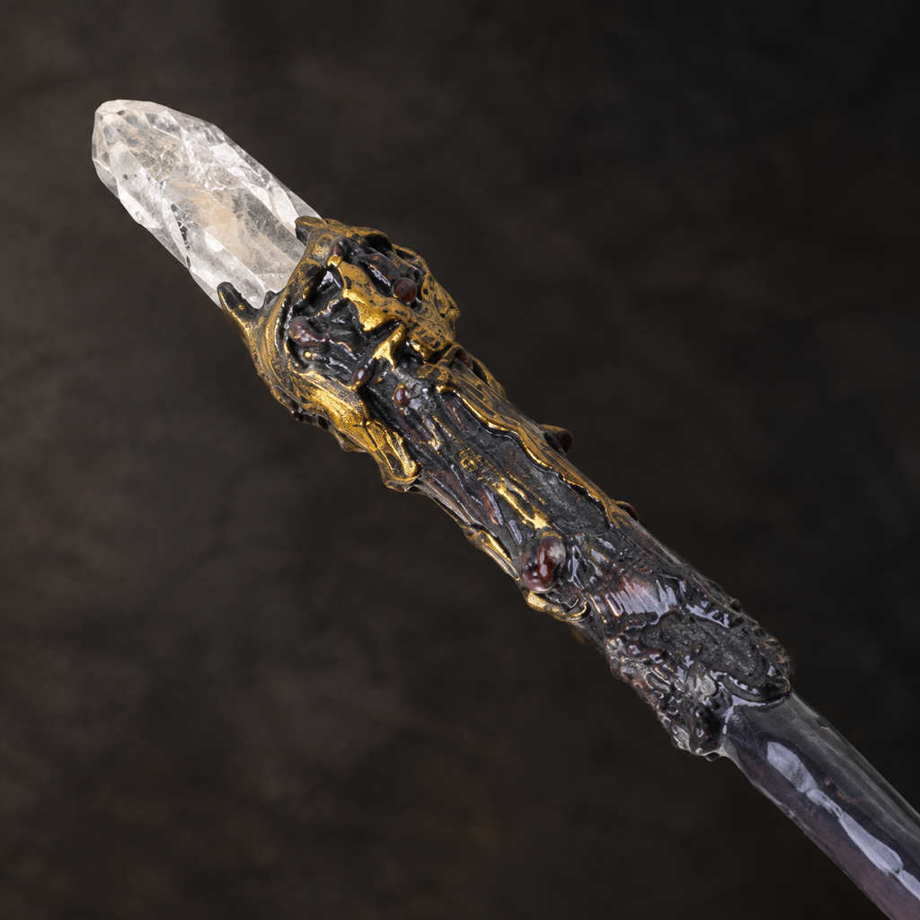 Natural Clear Quartz Column Raw Stone Magic Wand - Handmade 32-38cm - magic_wand_sku18_34cm_ornament_detail_square